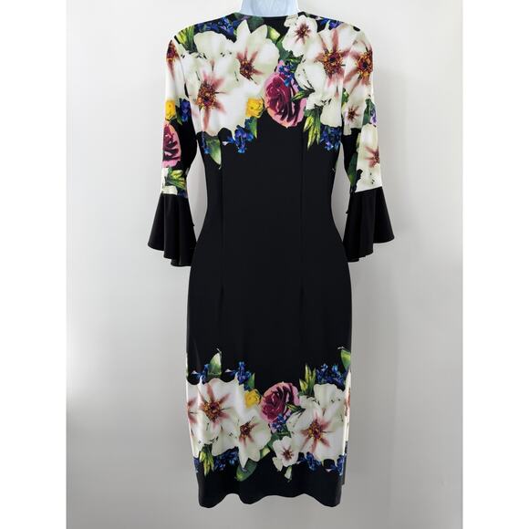 Joseph Ribkoff Women's Floral Faux Wrap Knit Dress Flutter Sleeve Size 6 - Picture 7 of 10